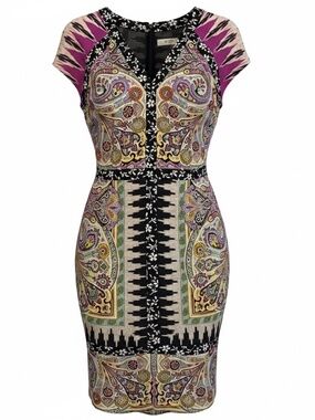 ETRO PURPLE MULTI FLORAL AND PAISLEY PRINTED SILK DRESS